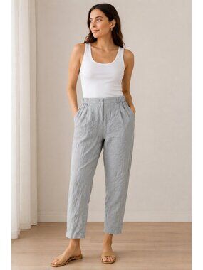 Poetry Linen Tapered Pants Womens 16 Gray Elastic Waist Breathable Trousers